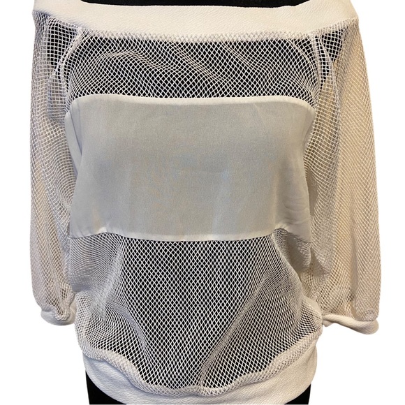 NWOT Beware! White Mesh Net Sheer Top Women’s Size Large - Picture 5 of 16